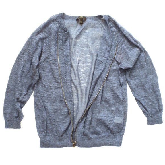 J Crew Blue Linen Blend Zip Up Sweater Top - Picture 4 of 6